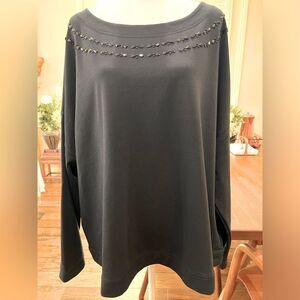 Lane Bryant Black Beaded Soft Knit Tunic Top Scoop Neck Long Sleeve Plus 22/24